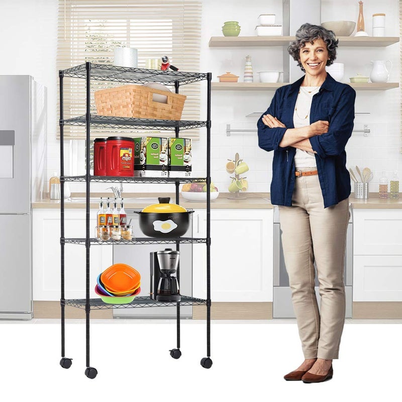 BestOffice | 5-Tier Wire Storage Shelves with Wheels | 14x30x60 | Black | Adjustable Racks | Heavy-Duty Metal Shelf, Holds Upto 220 lbs | No-Tool Assembly | Ideal for Home & Garage Shelving - Image 2